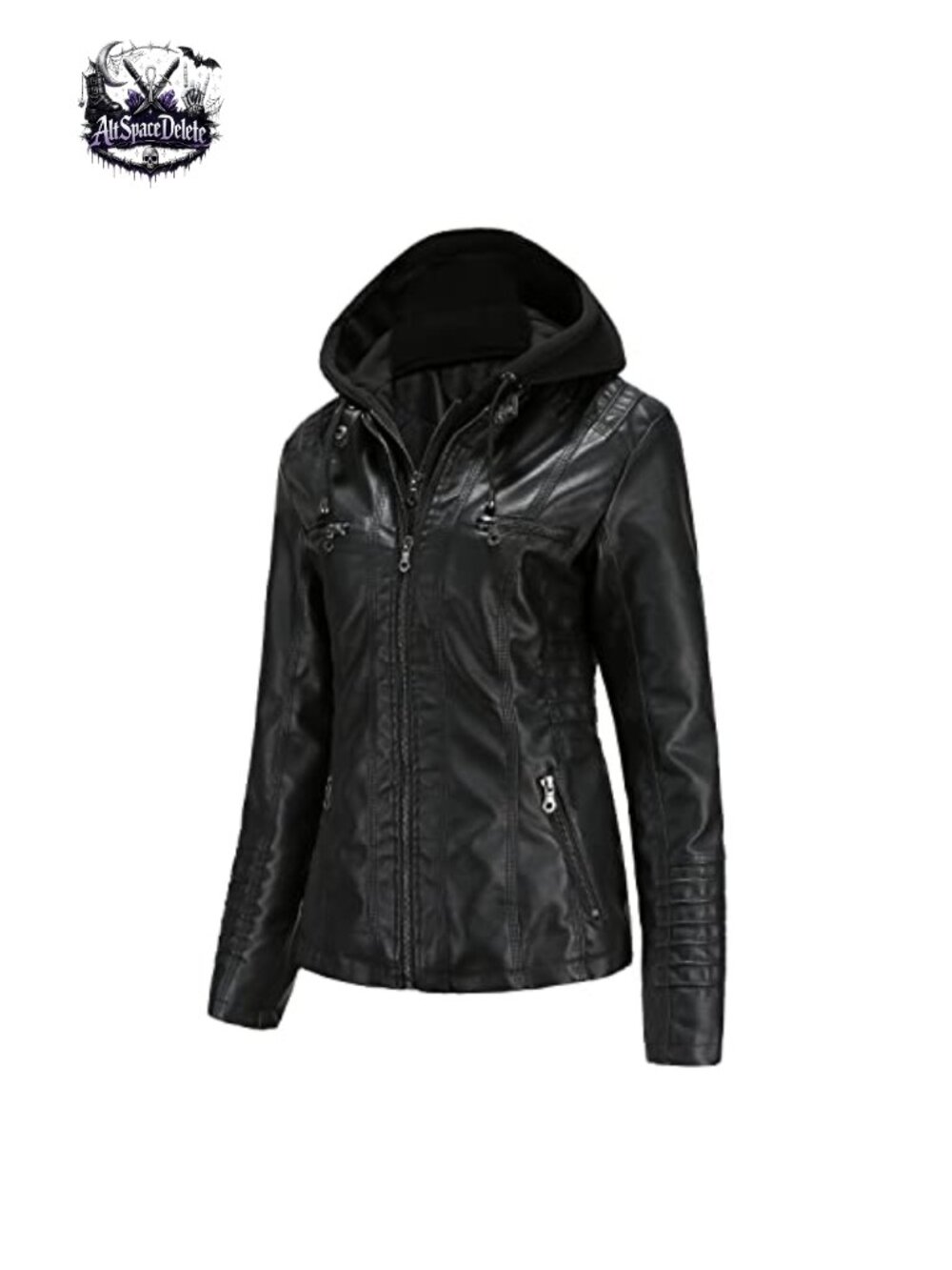 Faux Leather Moto Jacket with Removable Hood